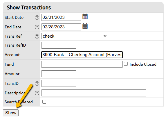 show transactions information