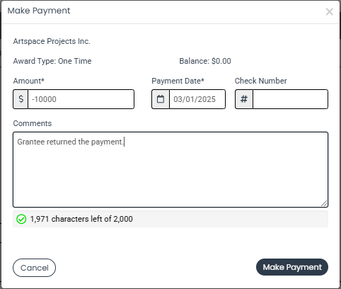 payment amount and payment date