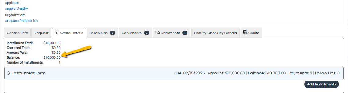 amount paid and balance