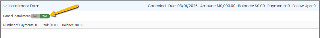 cancel installment button