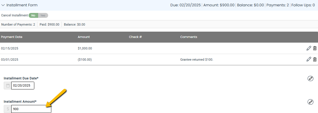 installment amount
