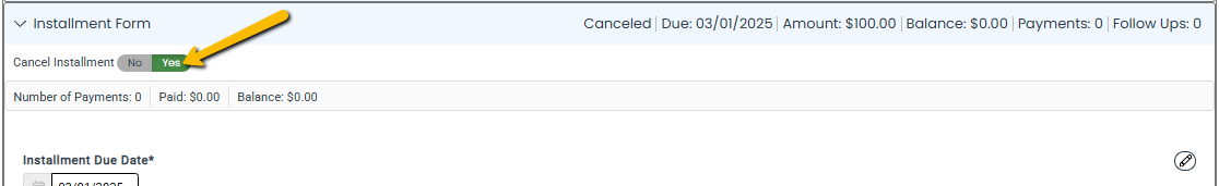 cancel installment button
