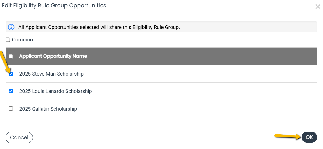 rule group for opportunity specific eligility