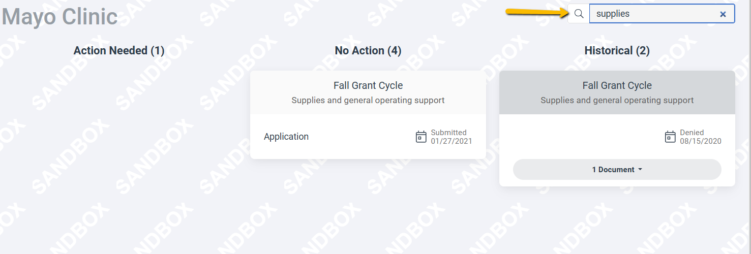 quick search for project name