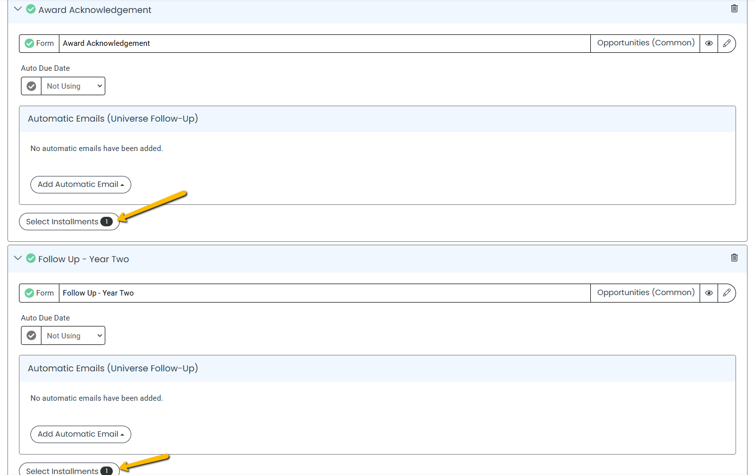 preconfigure installment