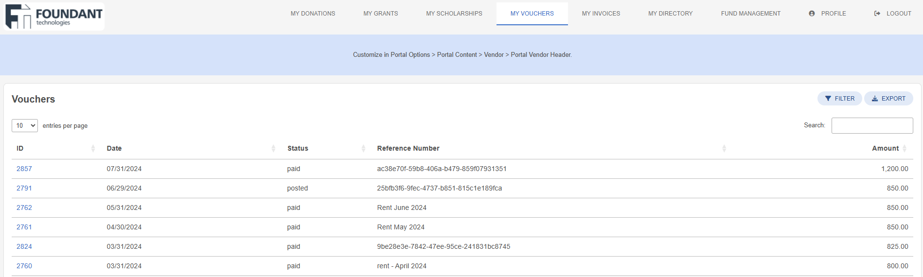 vendors tab