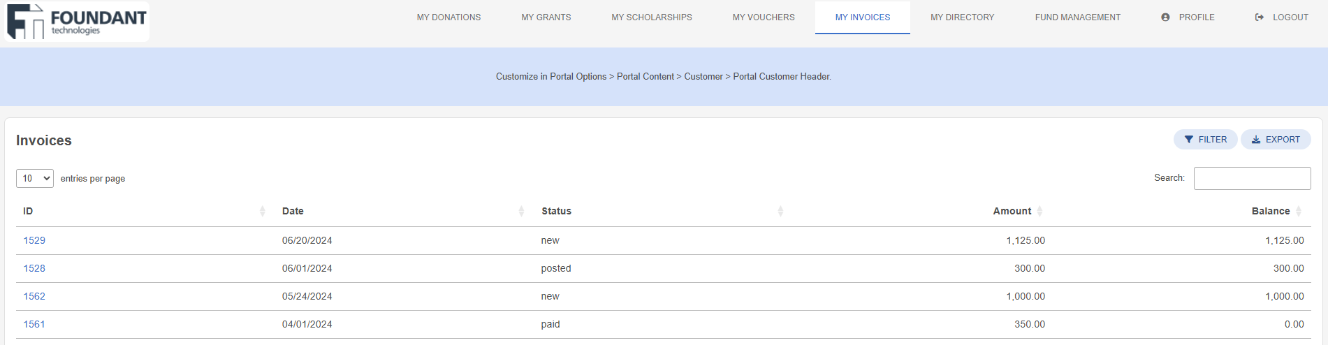 customers tab