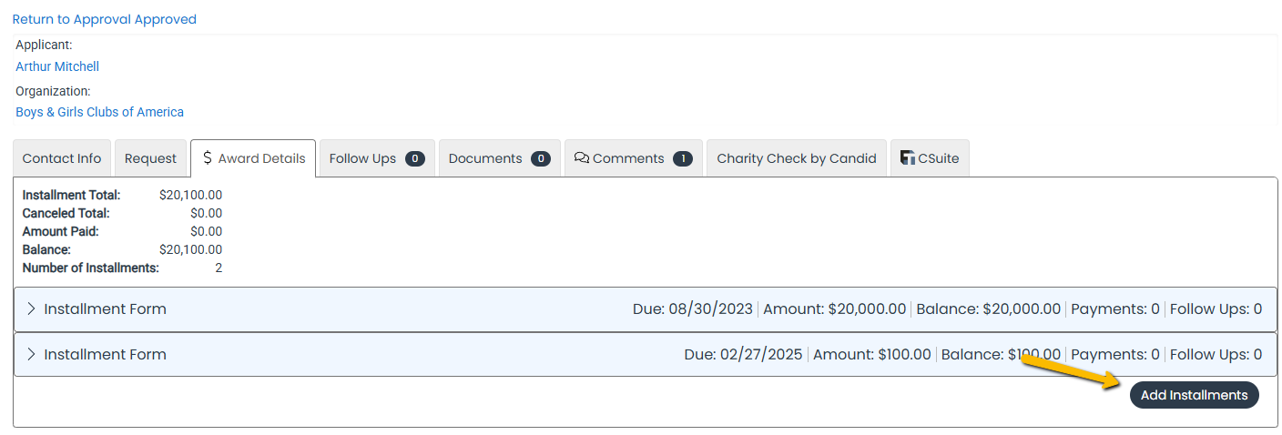 add installments button