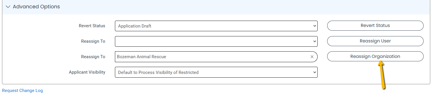 Reassign Organziation button