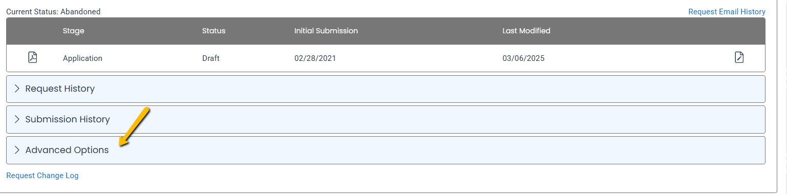 advanced options drop-down menu