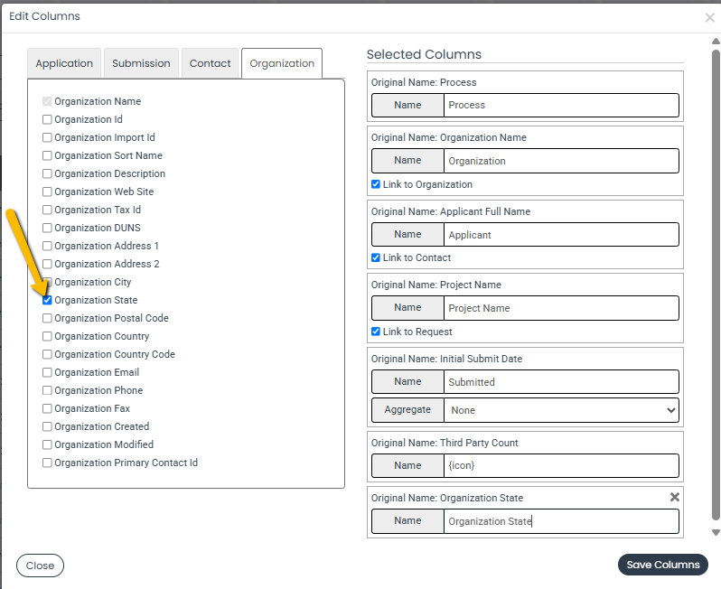 column checkbox