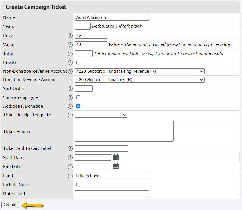 create button