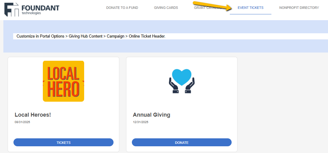 event tickets tab