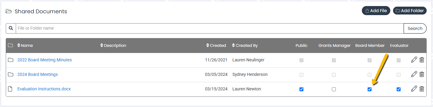 shared document checkbox options