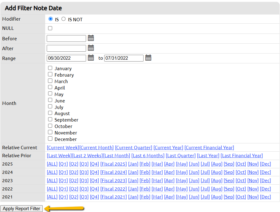 apply report filter button