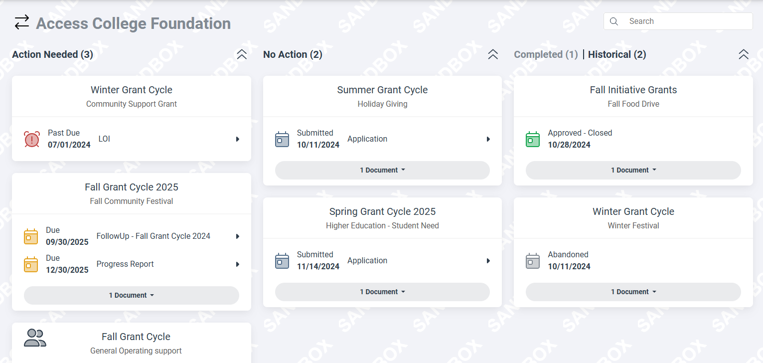 applicant dashboard columns