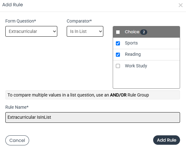 is in list comparator