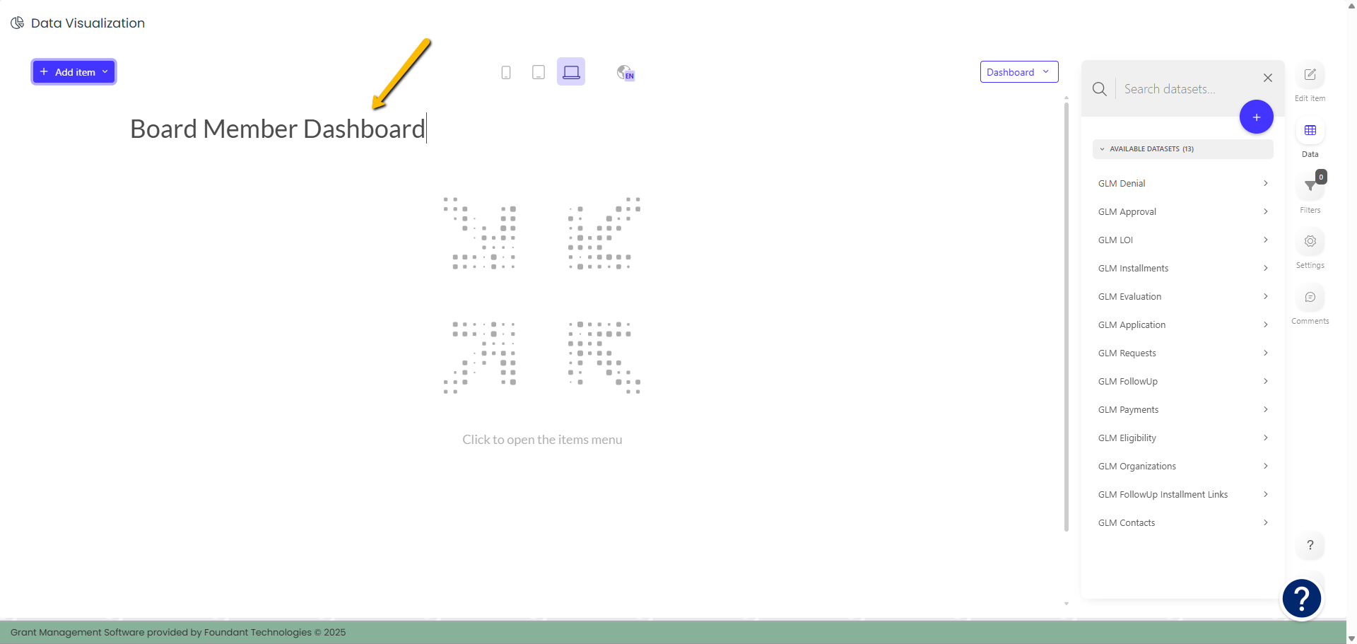 dashboard name