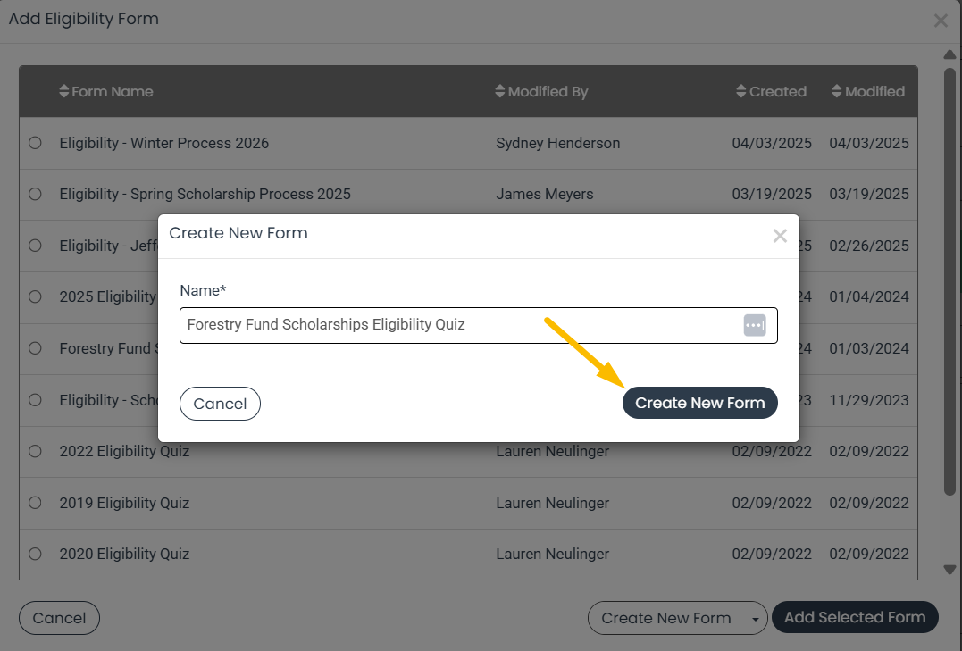 create new form button