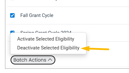 deactivate selected eligibility option