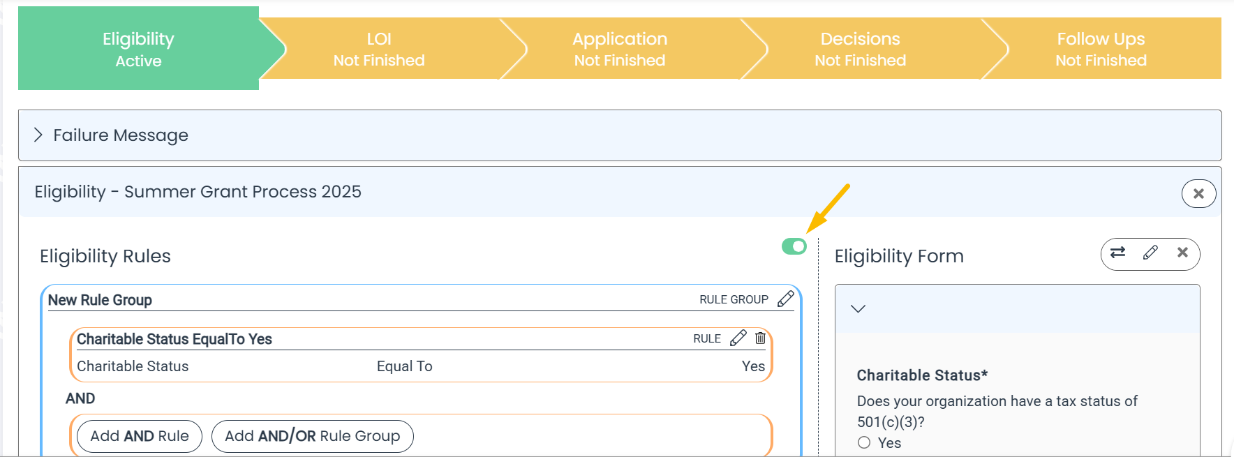 eligibility quiz toggle
