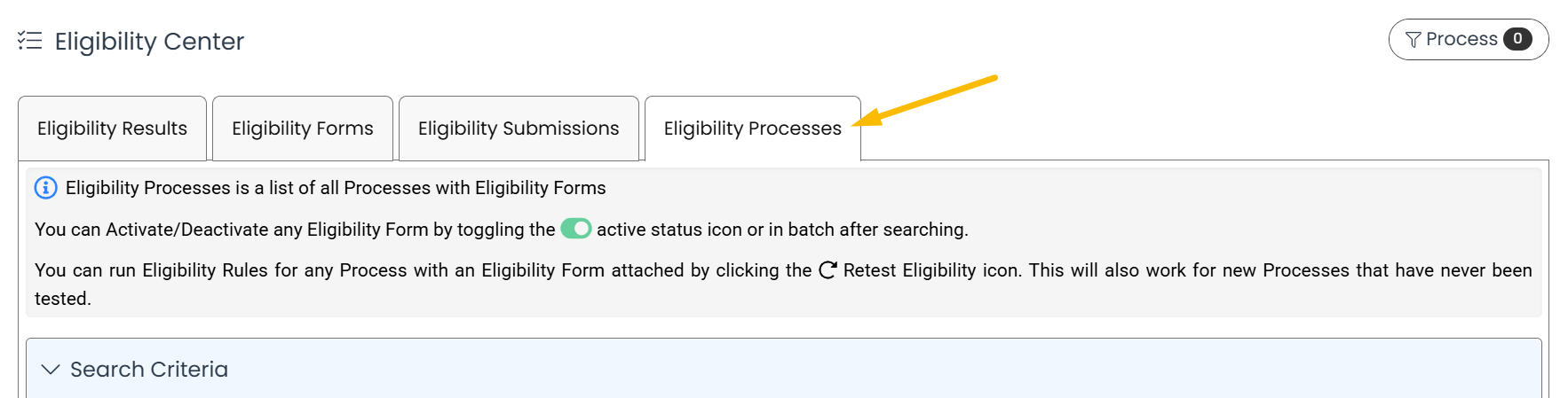 eligibility processes tab