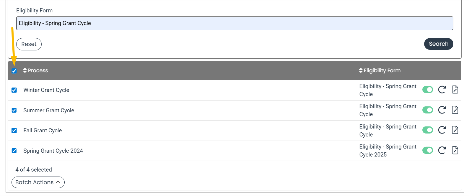 processes checkboxes