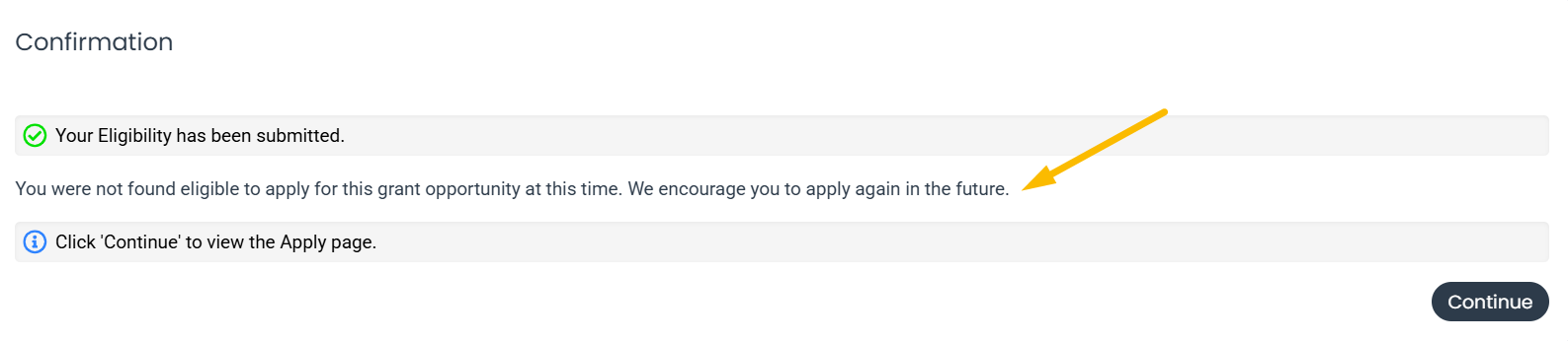eligibility quiz failure message