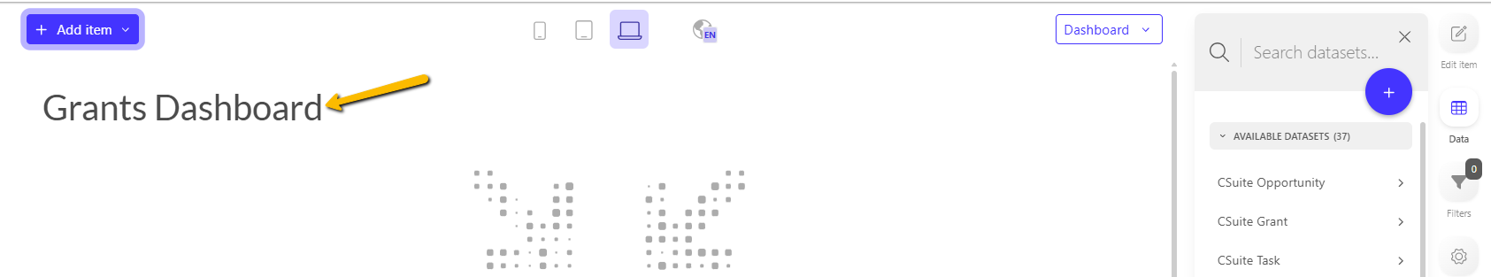 create new dashboard button