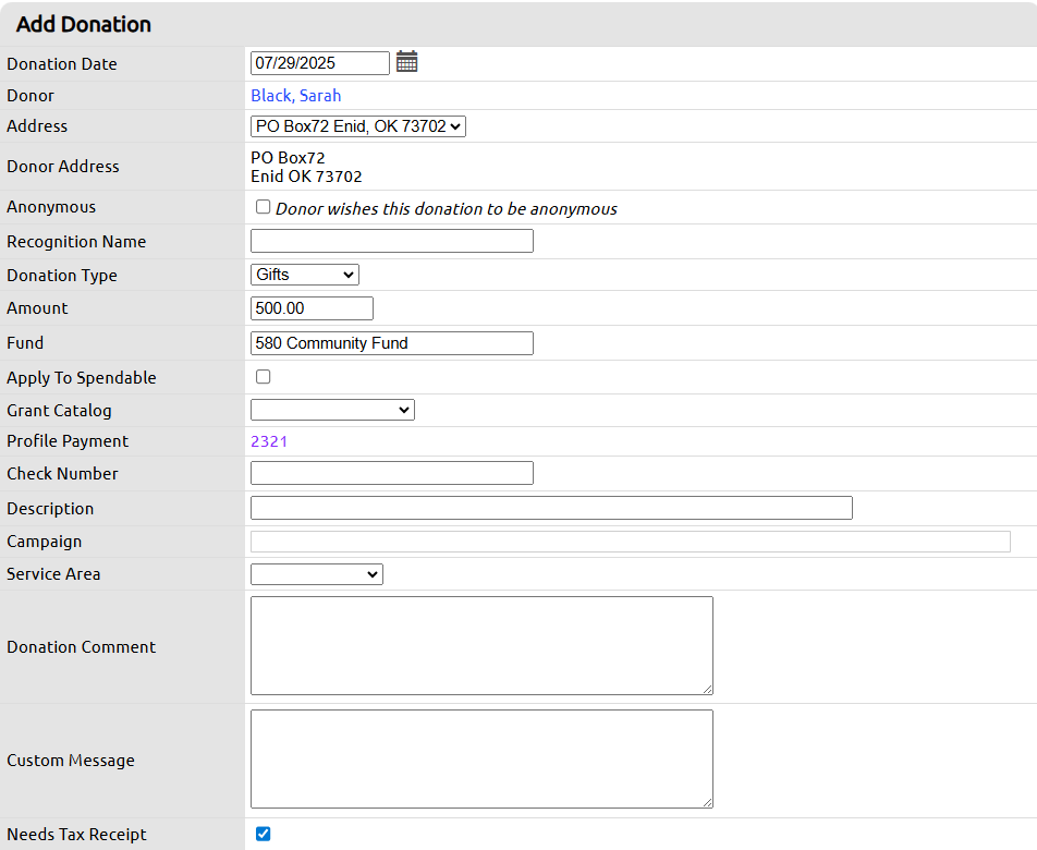 donation fields