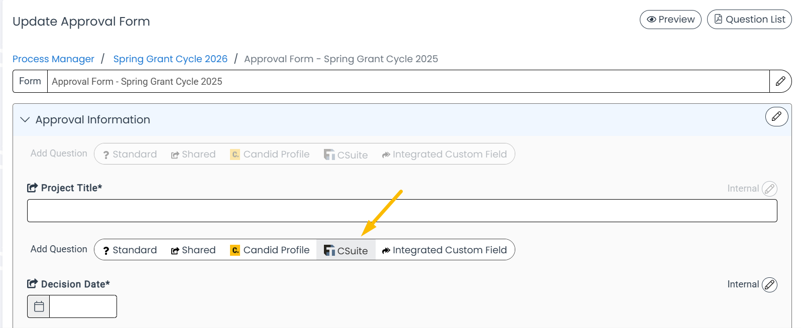 CSuite question button