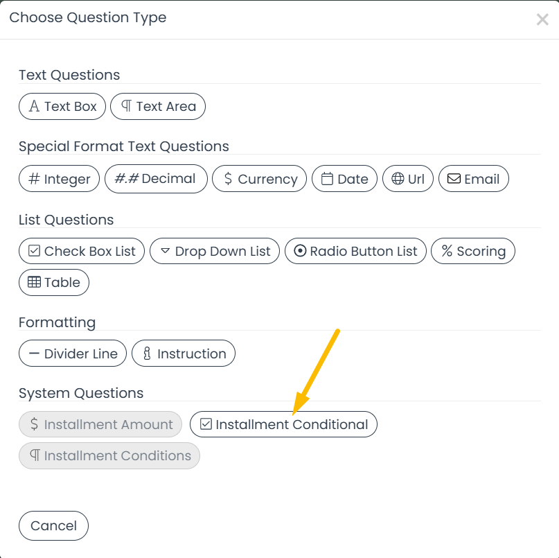 installment conditional button
