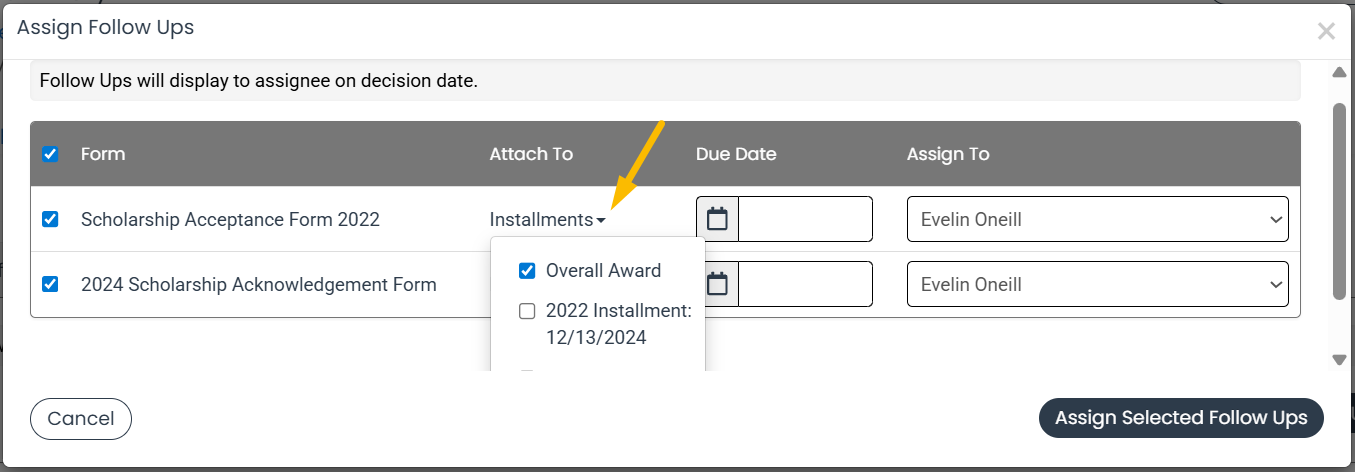 Attach To drop-down