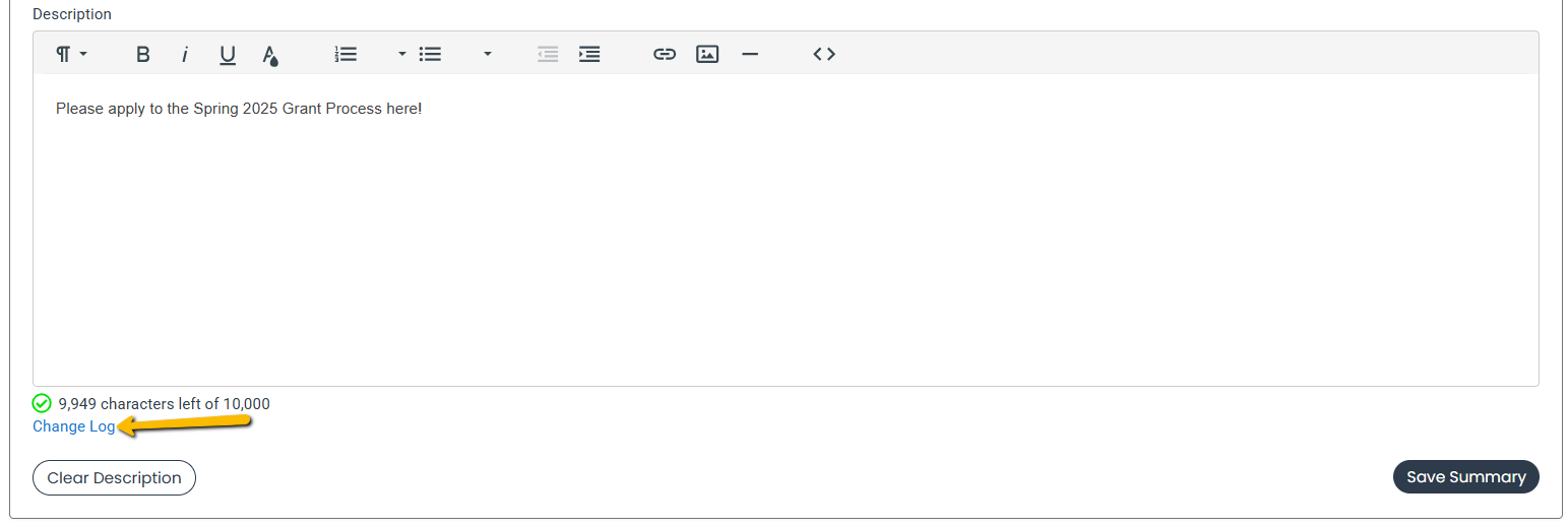 change log button