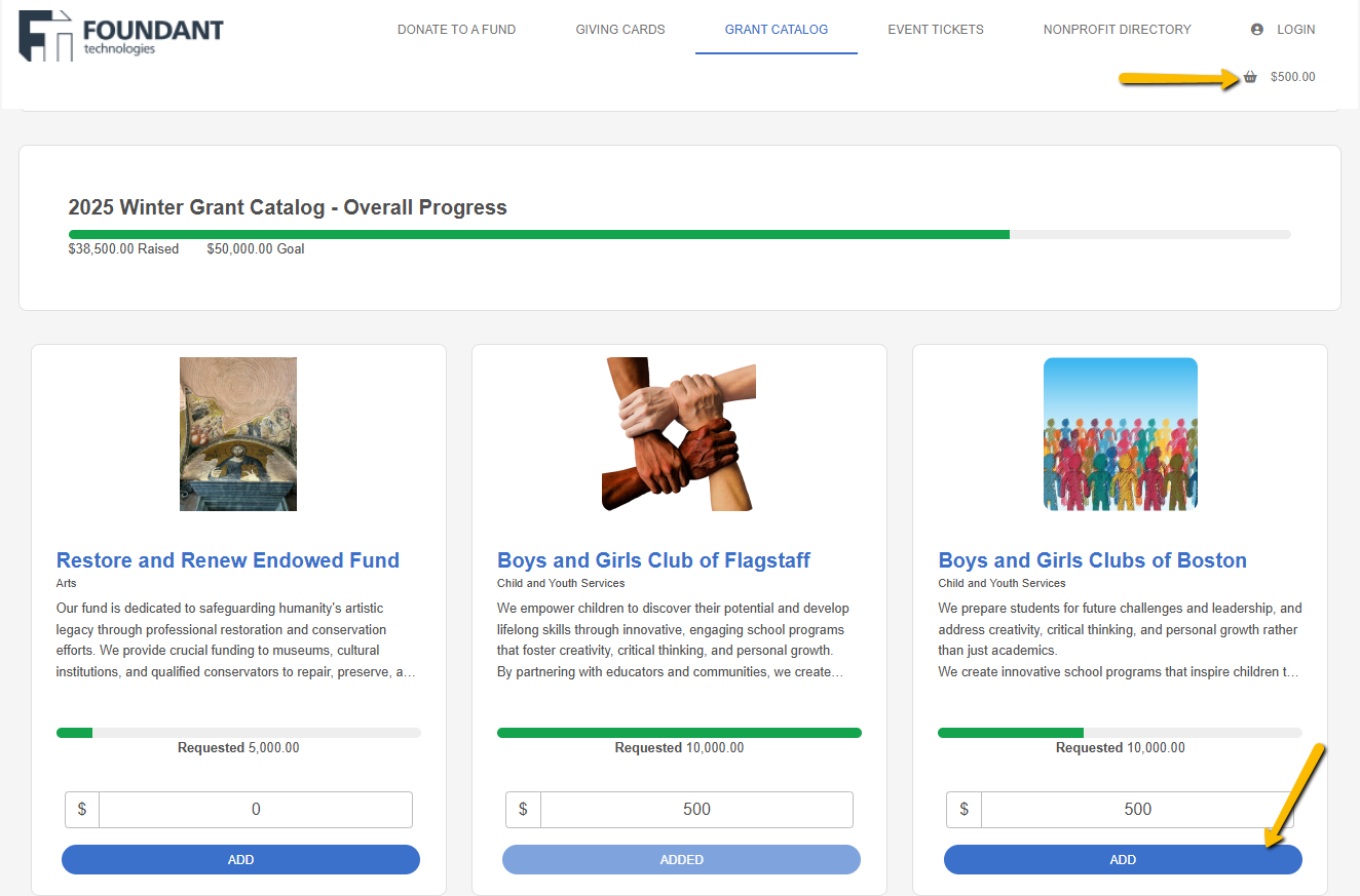donation quick add process