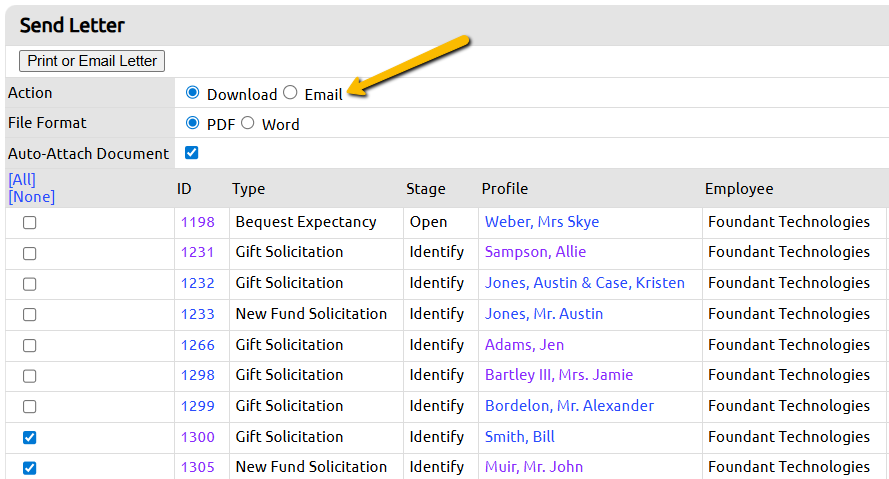 document notification action