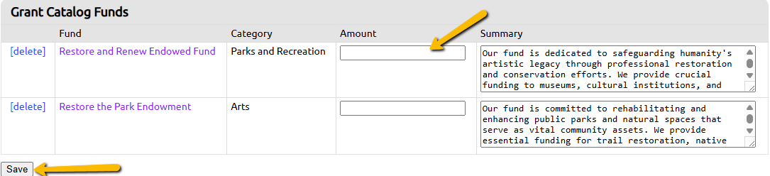 amount field and save button