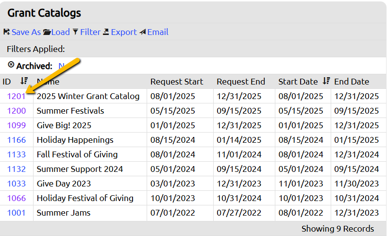 grant catalog id