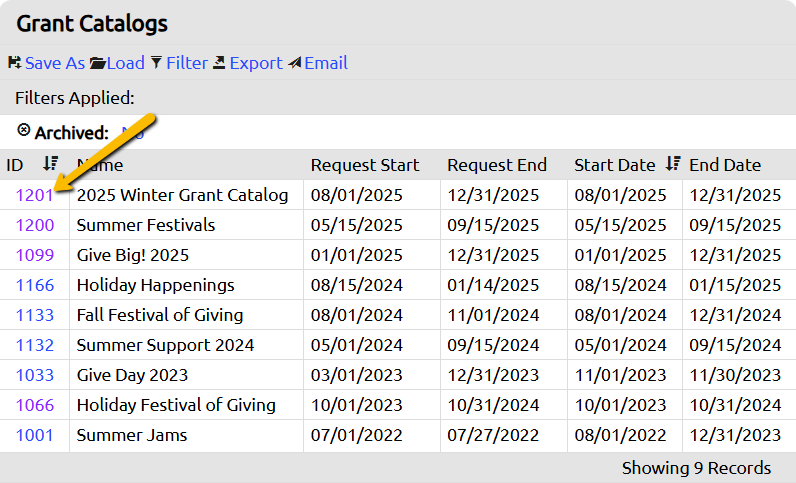 grant catalog id