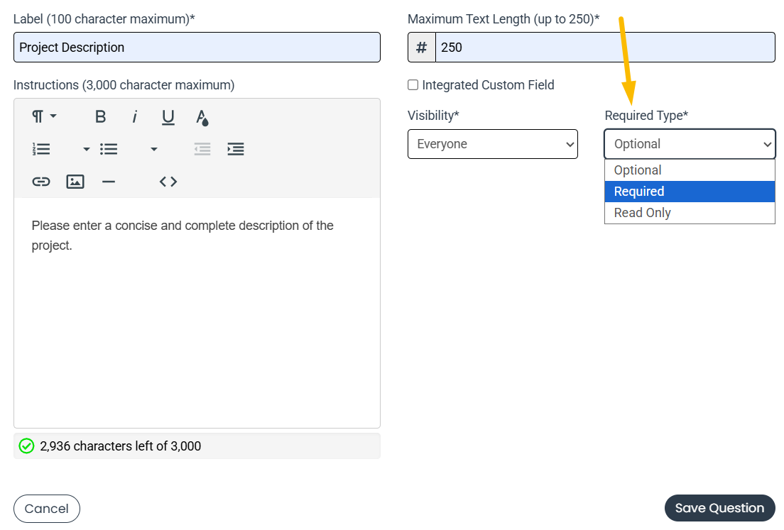 required type dropdown