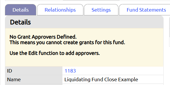 grant approvers yellow message