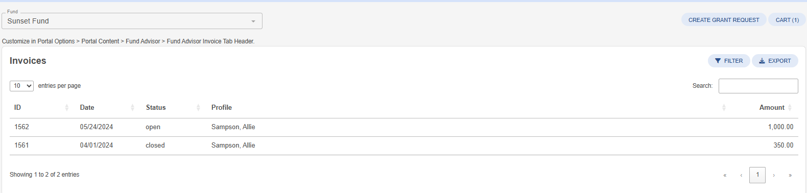 invoice tab