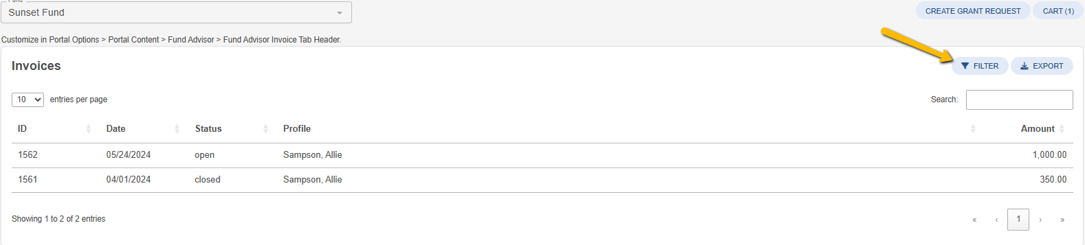 filter button
