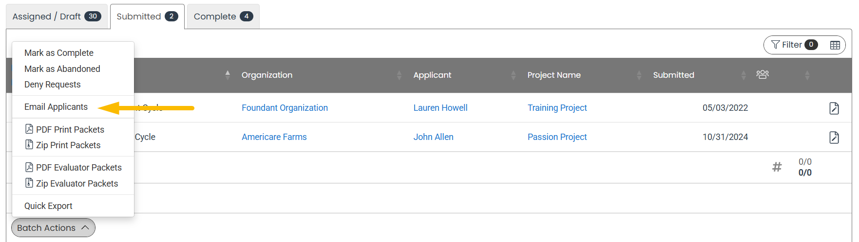 Select Email Applicants