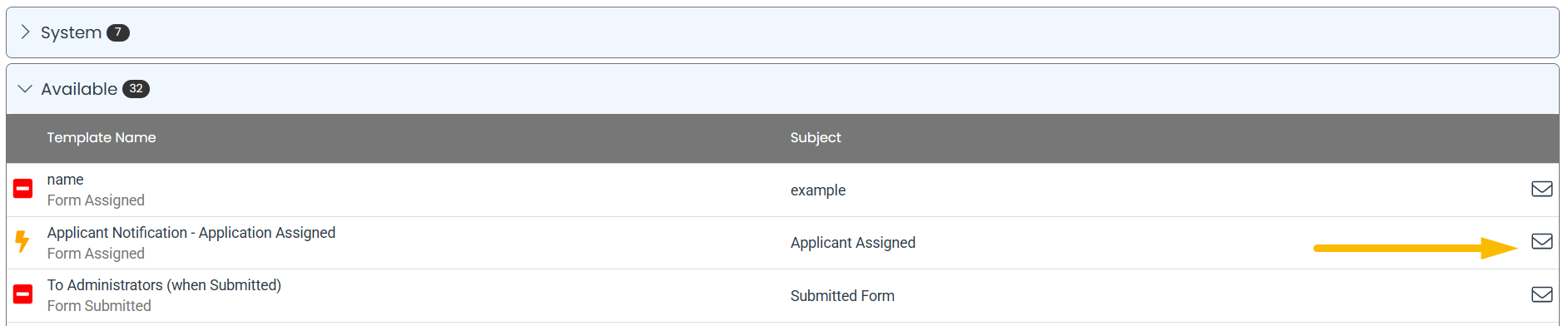 envelope icon and no template button