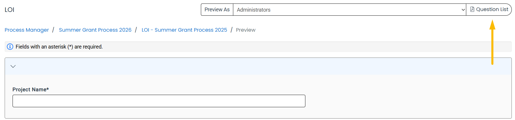 question list button
