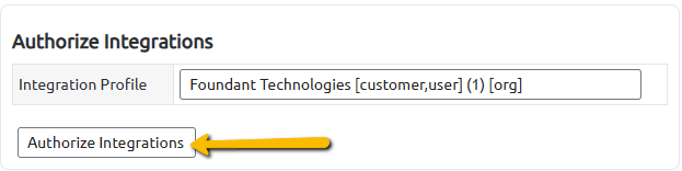 authorize integrations button