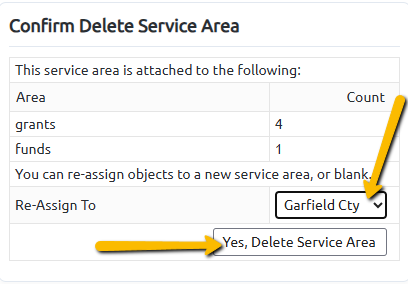 yes, delete service area button