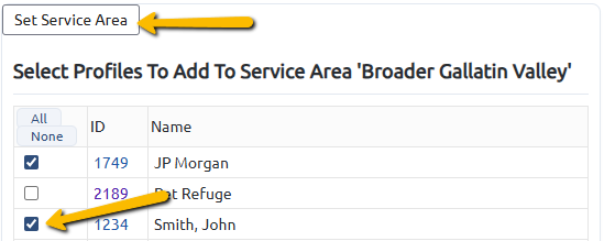 set service area button
