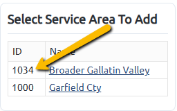 selected service area